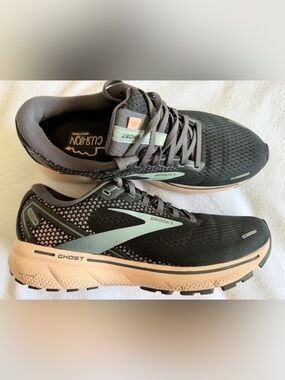 Brooks Ghost Men's Running Sneakers - Black with Mint and Peach